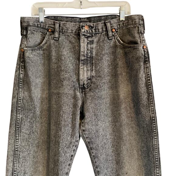 Vintage 90s Wrangler Black Stone Washed Cotton Denim Western Jeans Size 36x32 - Picture 5 of 16